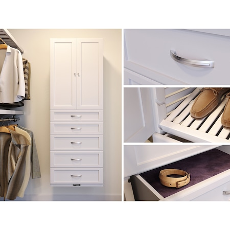 John Louis Home Solid Wood 16in. Deep 5 Drawer and Solid Wood  Door Storage Tower White JLH-306SH-W-SD